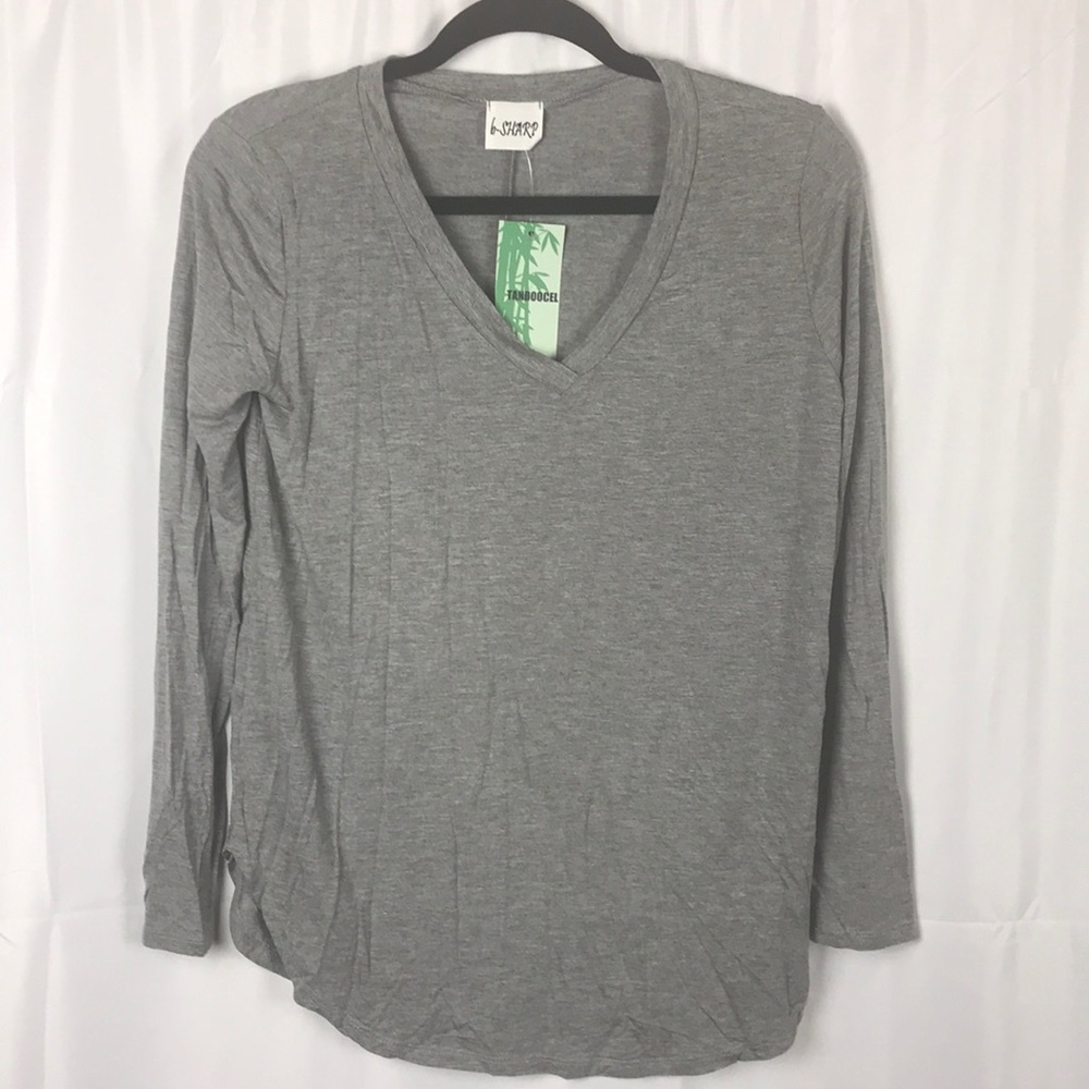 b-SHARP Tanboocel Gray long sleeve v-neck shirt women’s medium stretch top